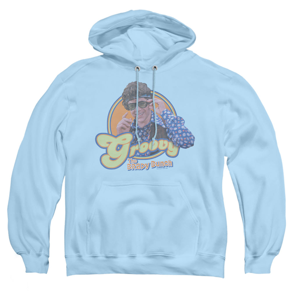AN OFFCIALLY LICENSED BRADY BUNCH GROOVY GREG ADULT UNISEX PULLOVER HOODIE LIGHT BLUE