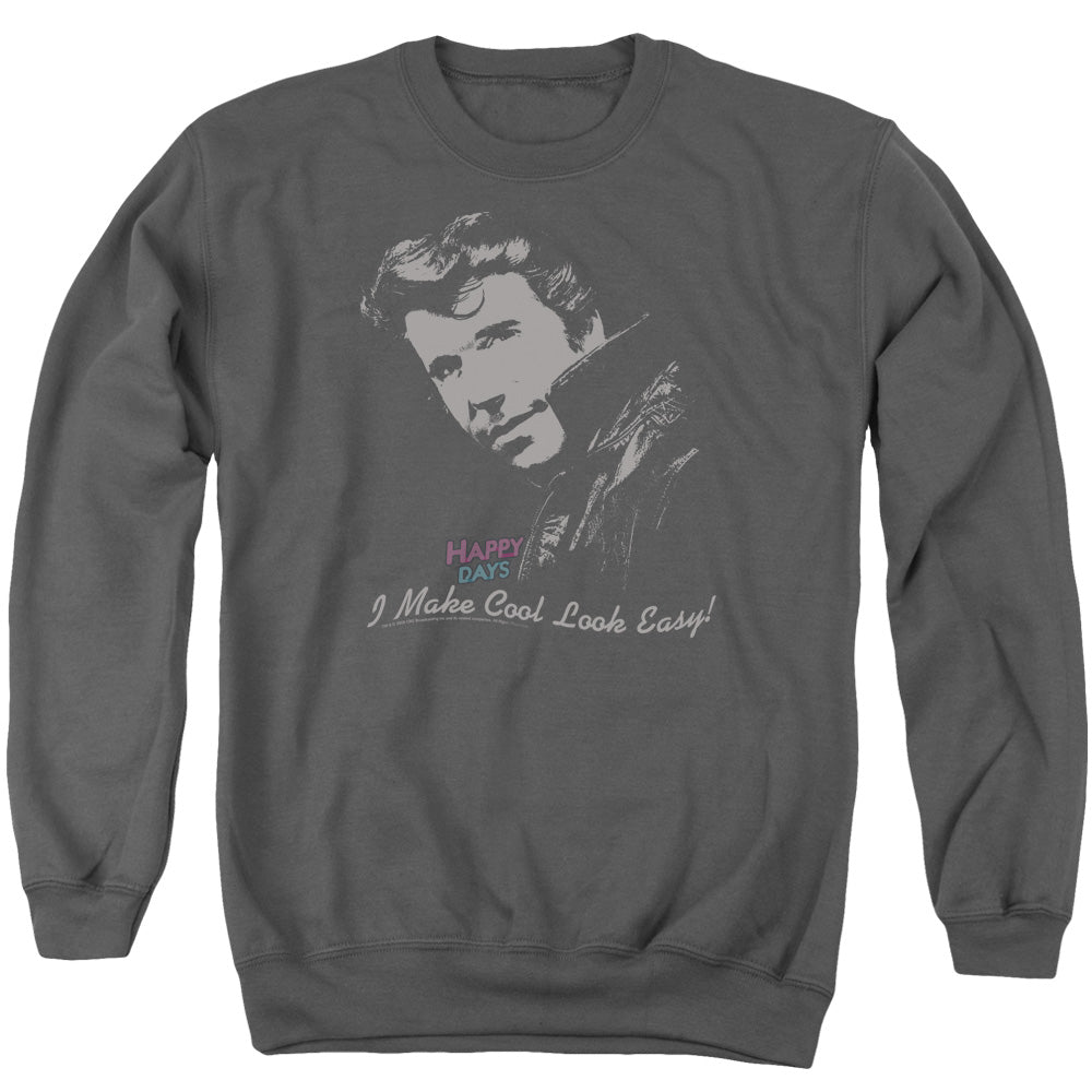 AN OFFCIALLY LICENSED HAPPY DAYS COOL FONZ ADULT UNISEX CREWNECK SWEATSHIRT CHARCOAL