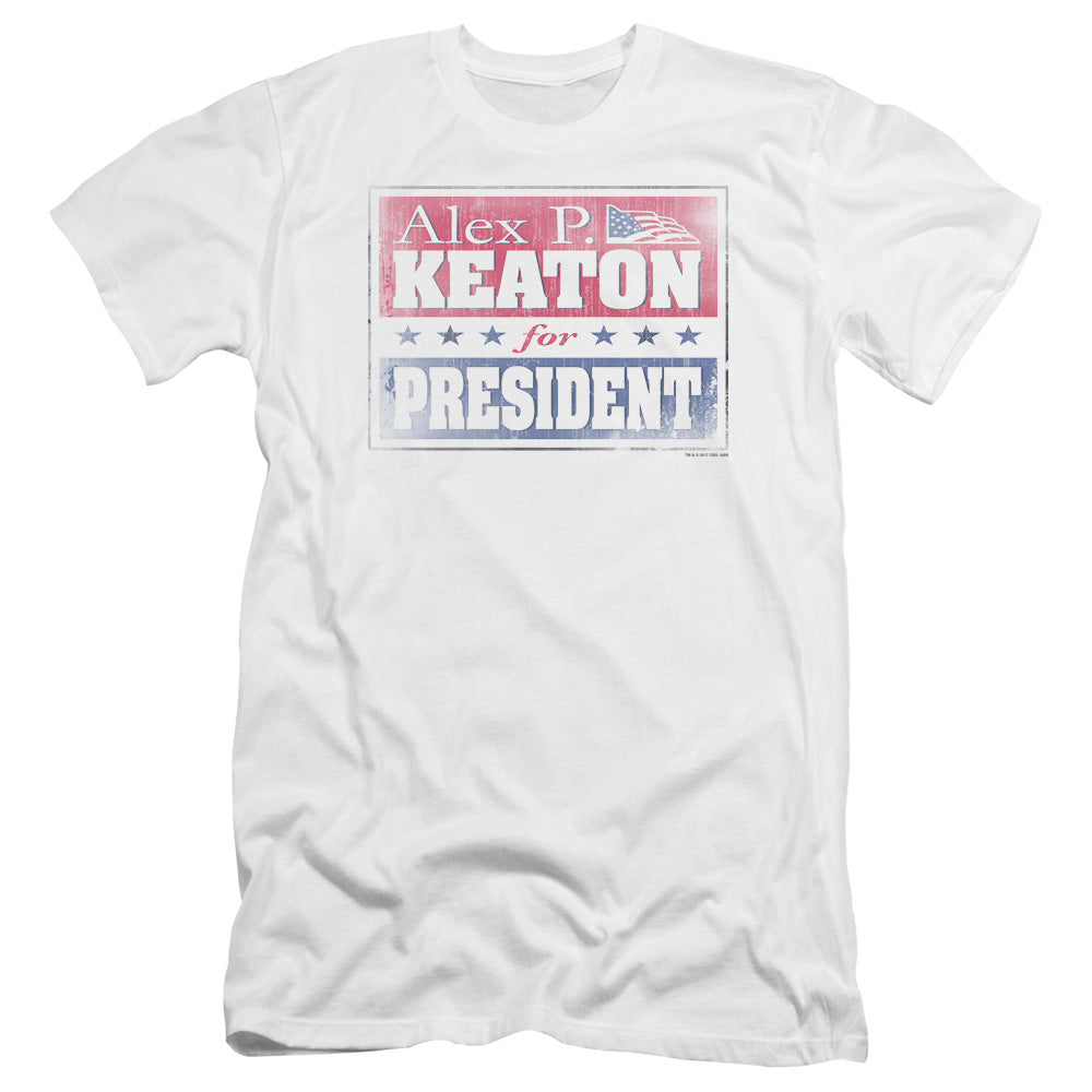 AN OFFCIALLY LICENSED FAMILY TIES ALEX FOR PRESIDENT MEN'S PREMIUM SLIM FIT T-SHIRT WHITE
