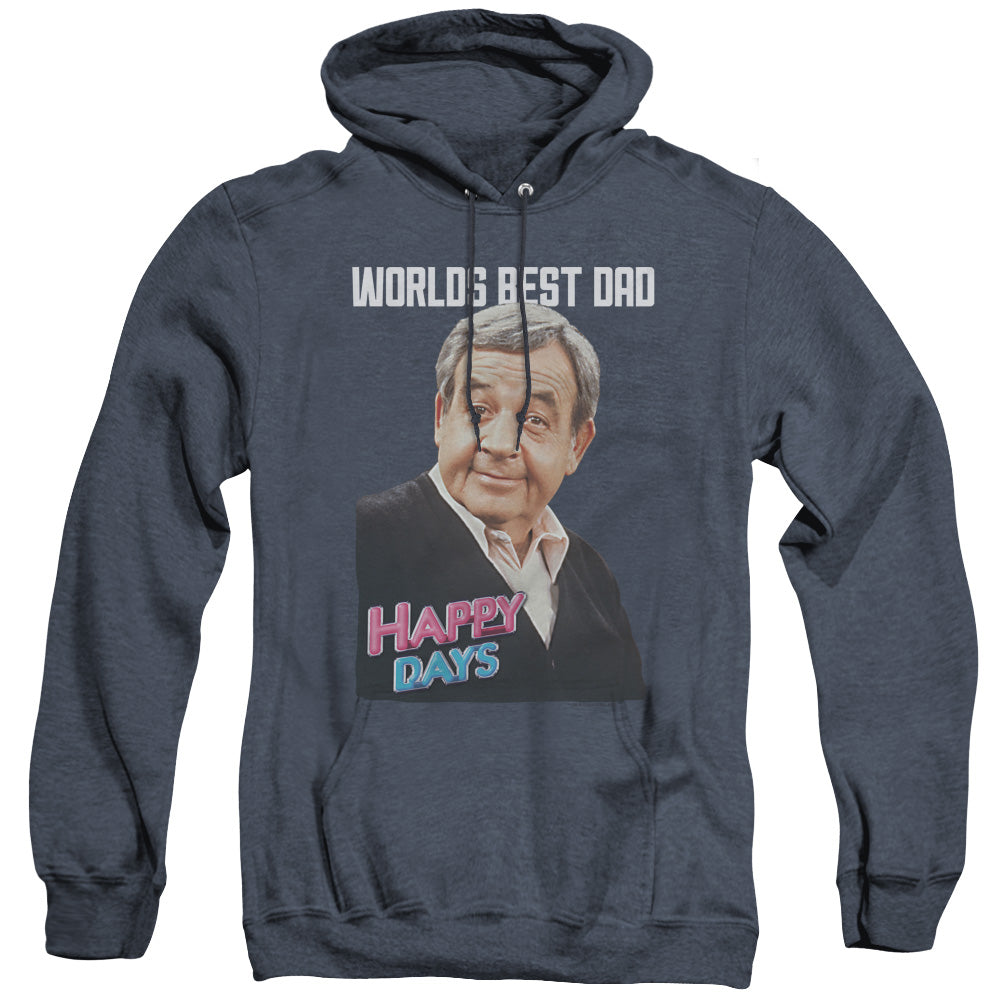 AN OFFCIALLY LICENSED HAPPY DAYS BEST DAD ADULT UNISEX HEATHER PULLOVER HOODIE NAVY