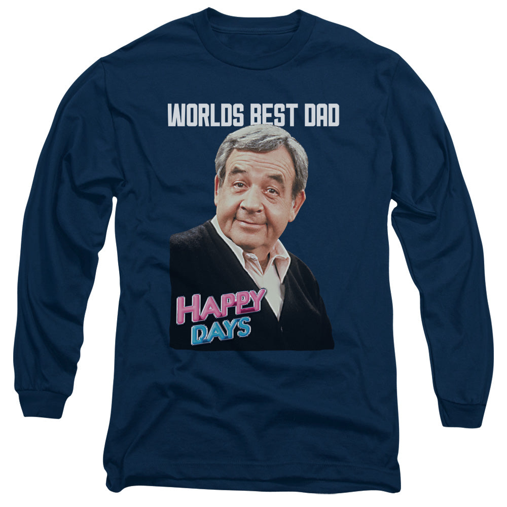 AN OFFCIALLY LICENSED HAPPY DAYS BEST DAD MEN'S LONG SLEEVE T-SHIRT NAVY