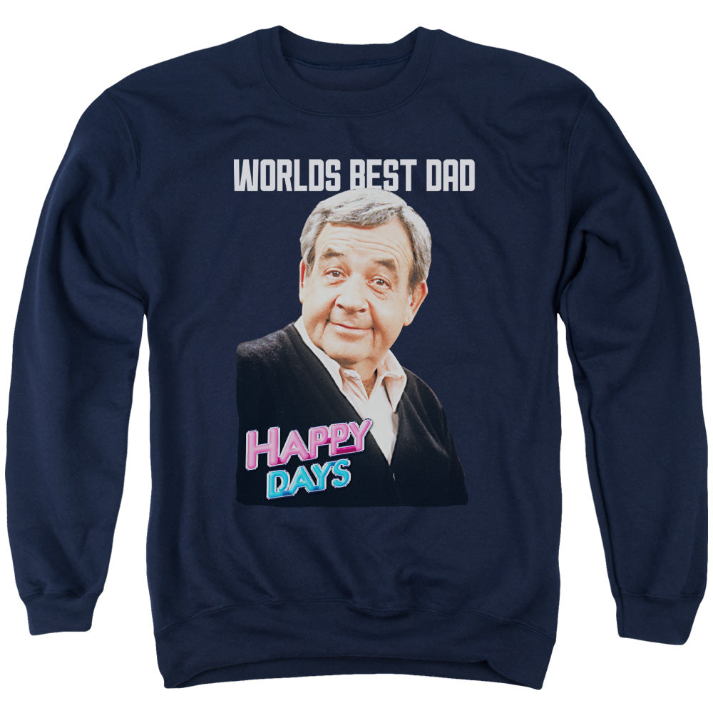 AN OFFCIALLY LICENSED HAPPY DAYS BEST DAD ADULT UNISEX CREWNECK SWEATSHIRT NAVY