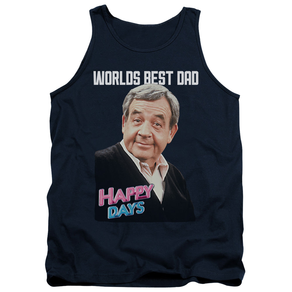 AN OFFCIALLY LICENSED HAPPY DAYS BEST DAD ADULT UNISEX TANK TOP NAVY