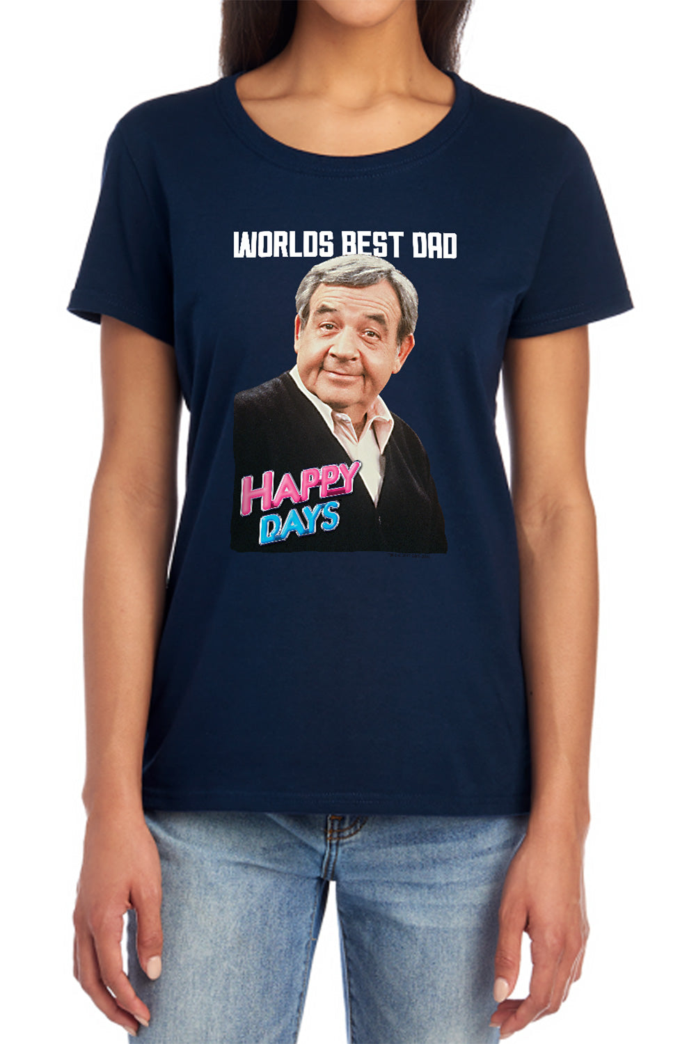 AN OFFCIALLY LICENSED HAPPY DAYS BEST DAD WOMEN'S REGULAR FIT T-SHIRT NAVY