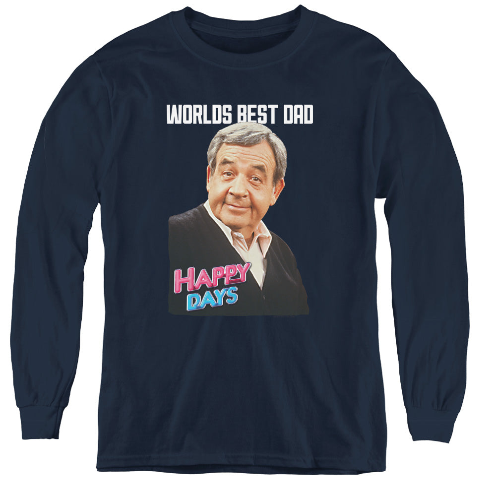 AN OFFCIALLY LICENSED HAPPY DAYS BEST DAD YOUTH LONG SLEEVE T-SHIRT NAVY