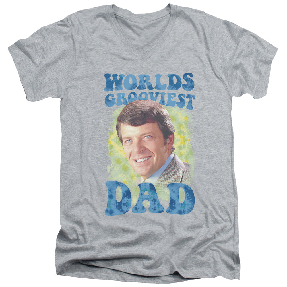AN OFFCIALLY LICENSED BRADY BUNCH WORLDS GROOVIEST MEN'S V-NECK T-SHIRT ATHLETIC HEATHER