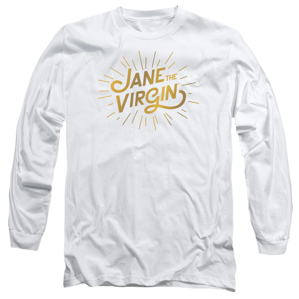 AN OFFCIALLY LICENSED JANE THE VIRGIN GOLDEN LOGO MEN'S LONG SLEEVE T-SHIRT WHITE