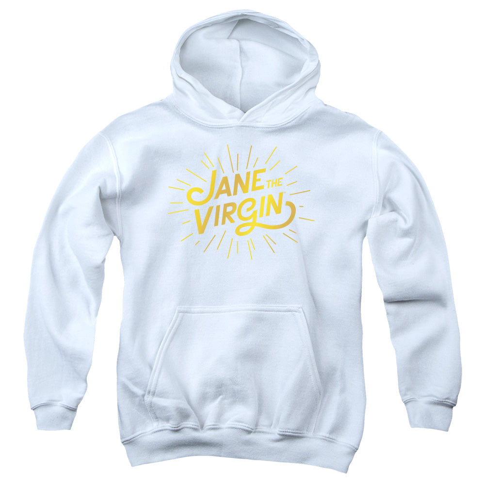AN OFFCIALLY LICENSED JANE THE VIRGIN GOLDEN LOGO YOUTH HOODIE WHITE