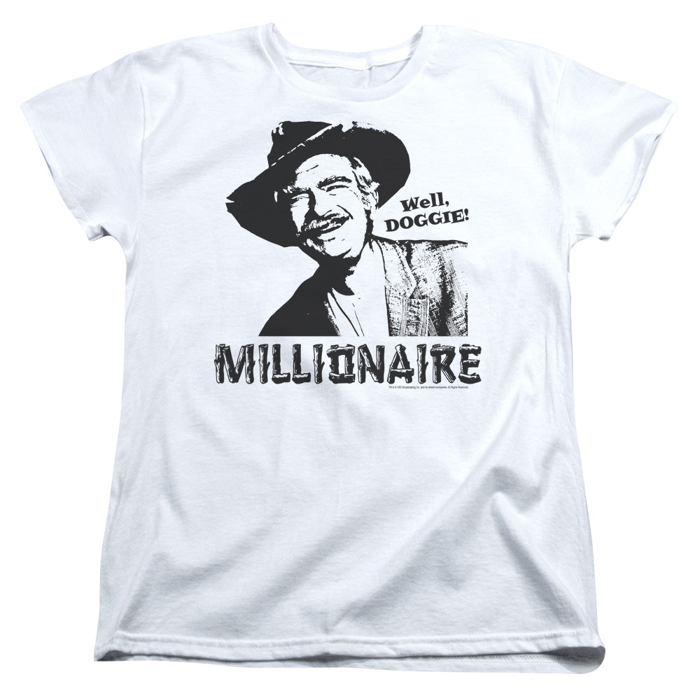 AN OFFCIALLY LICENSED BEVERLY HILLBILLIES MILLIONAIRE WOMEN'S REGULAR FIT T-SHIRT WHITE