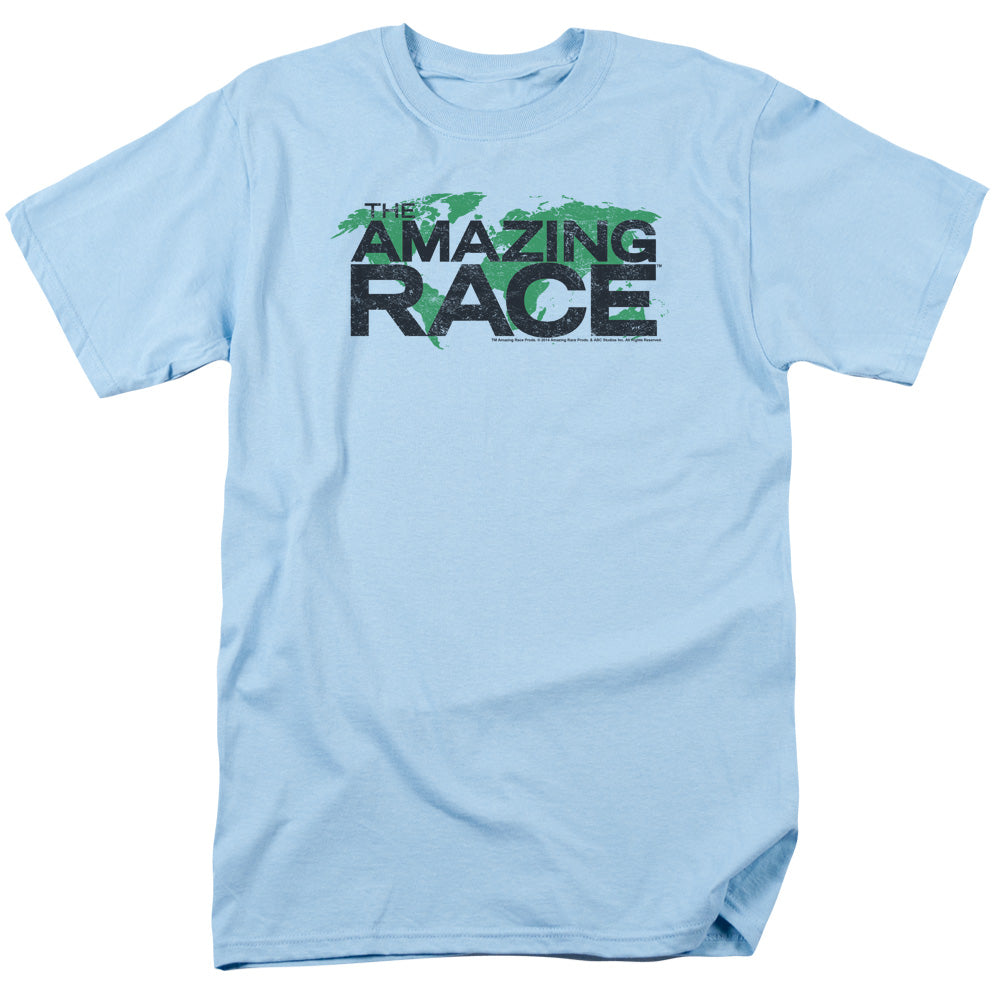 AN OFFCIALLY LICENSED AMAZING RACE RACE WORLD MEN'S REGULAR FIT T-SHIRT LIGHT BLUE