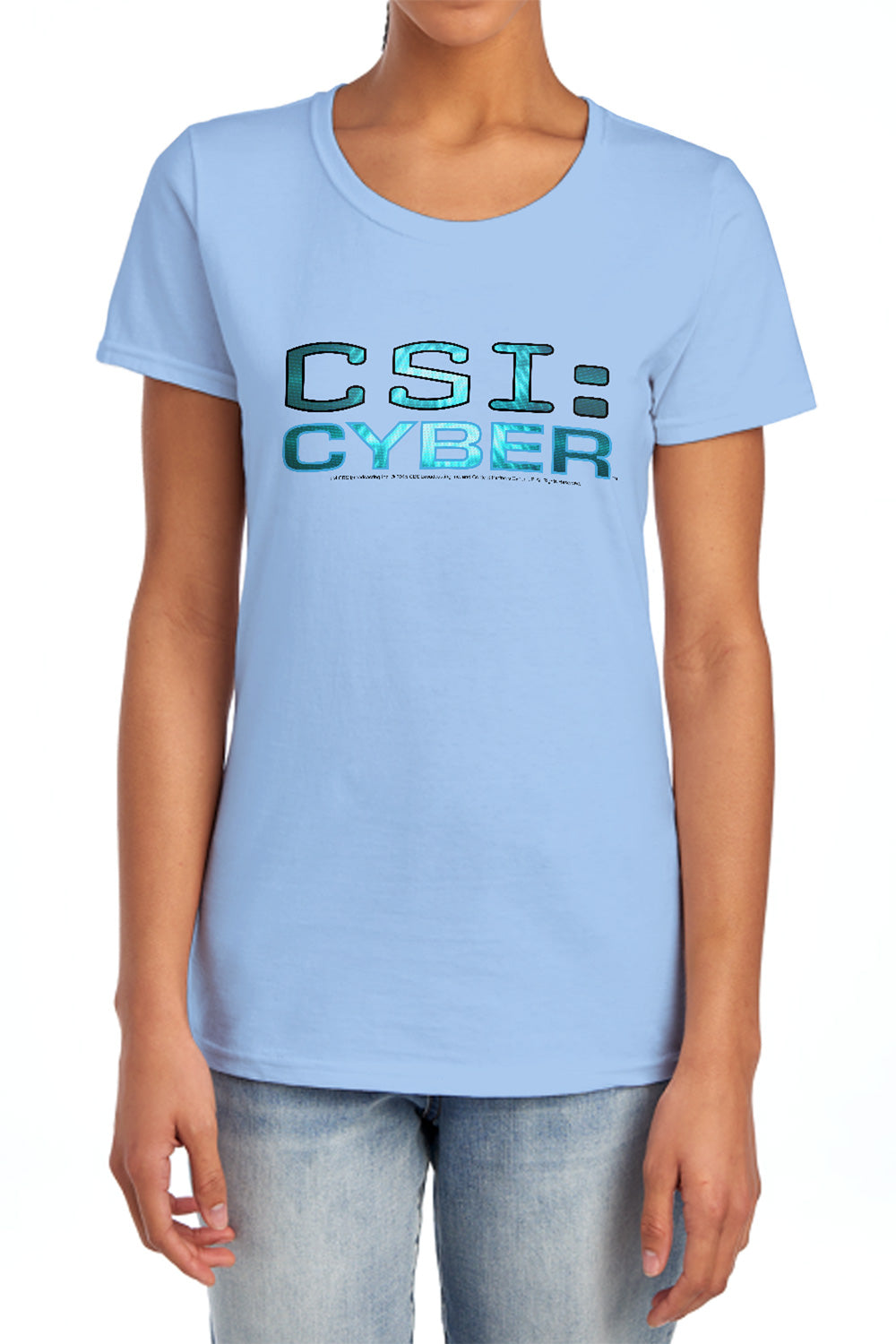 AN OFFCIALLY LICENSED CSI: CYBER CYBER LOGO WOMEN'S REGULAR FIT T-SHIRT LIGHT BLUE