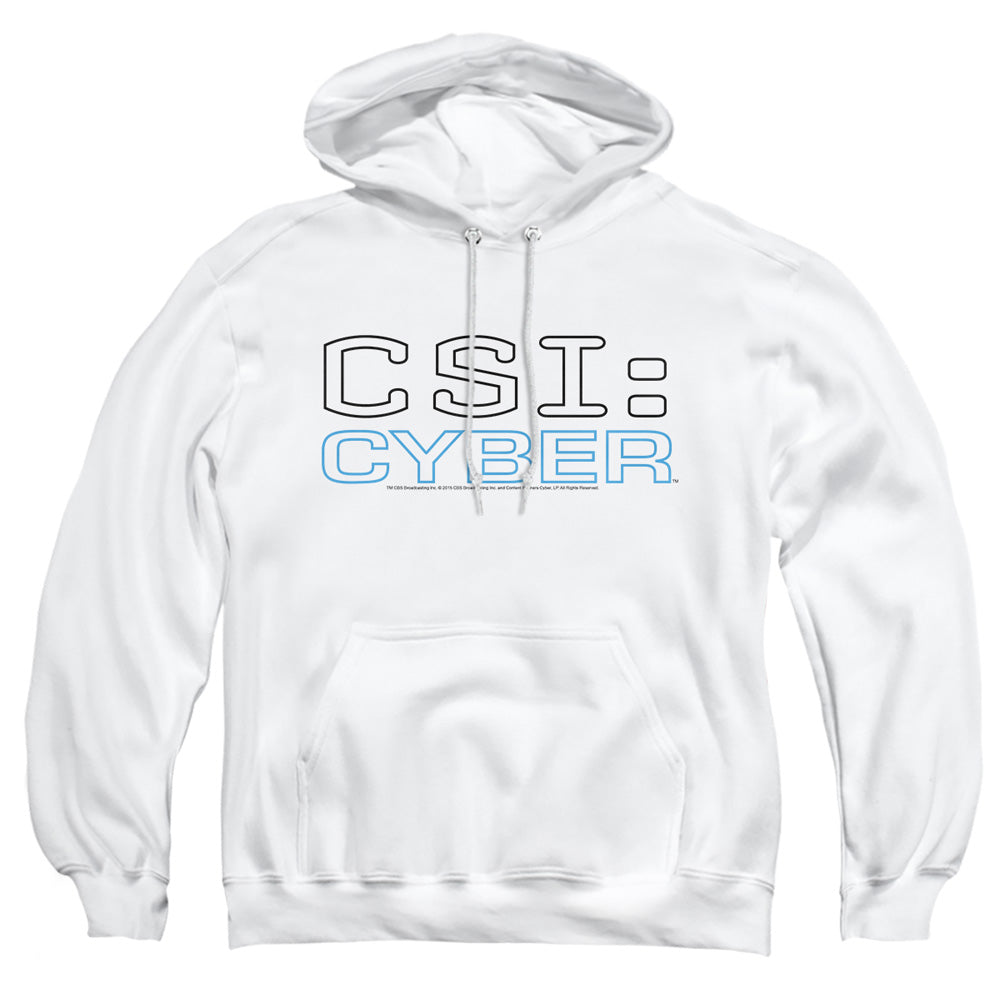 AN OFFCIALLY LICENSED CSI: CYBER LOGO ADULT UNISEX PULLOVER HOODIE WHITE