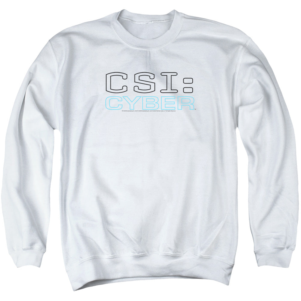 AN OFFCIALLY LICENSED CSI: CYBER LOGO ADULT UNISEX CREWNECK SWEATSHIRT WHITE