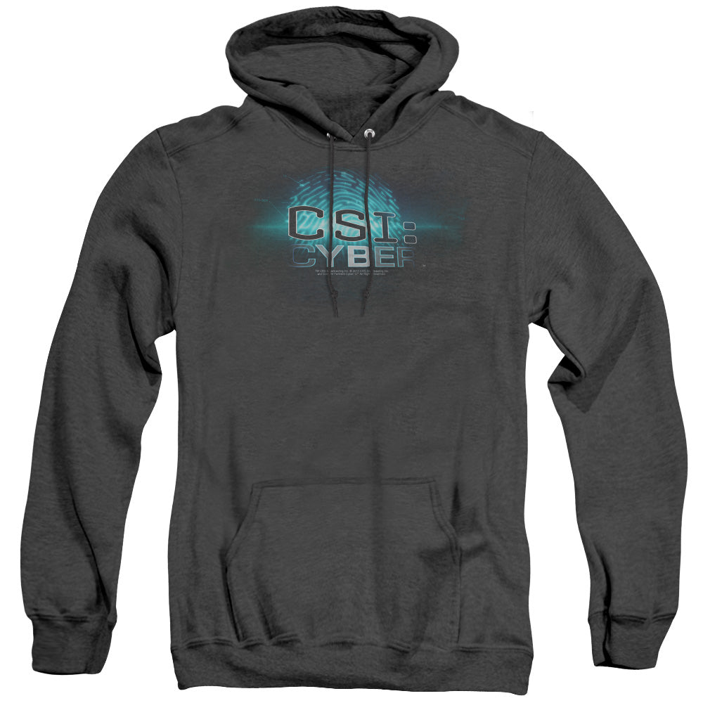 AN OFFCIALLY LICENSED CSI: CYBER THUMB PRINT ADULT UNISEX HEATHER PULLOVER HOODIE BLACK