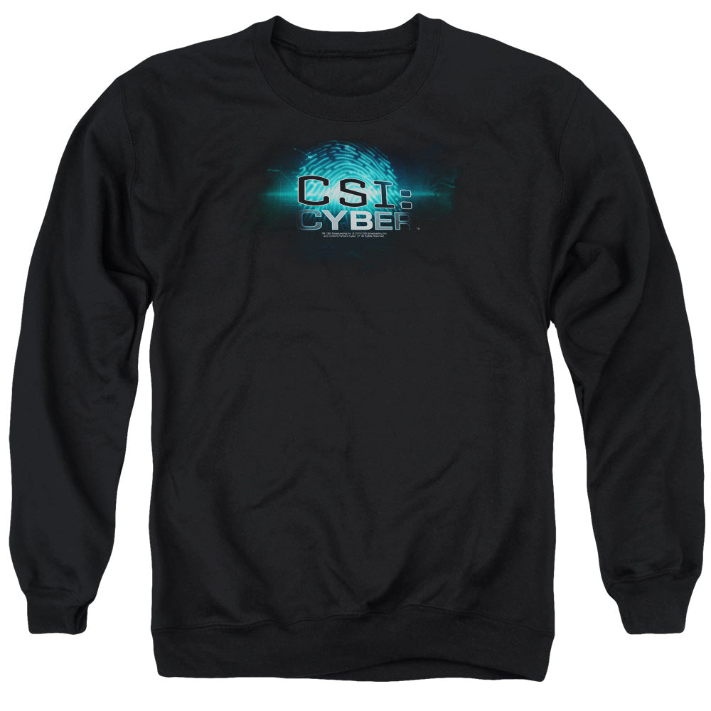 AN OFFCIALLY LICENSED CSI: CYBER THUMB PRINT ADULT UNISEX CREWNECK SWEATSHIRT BLACK