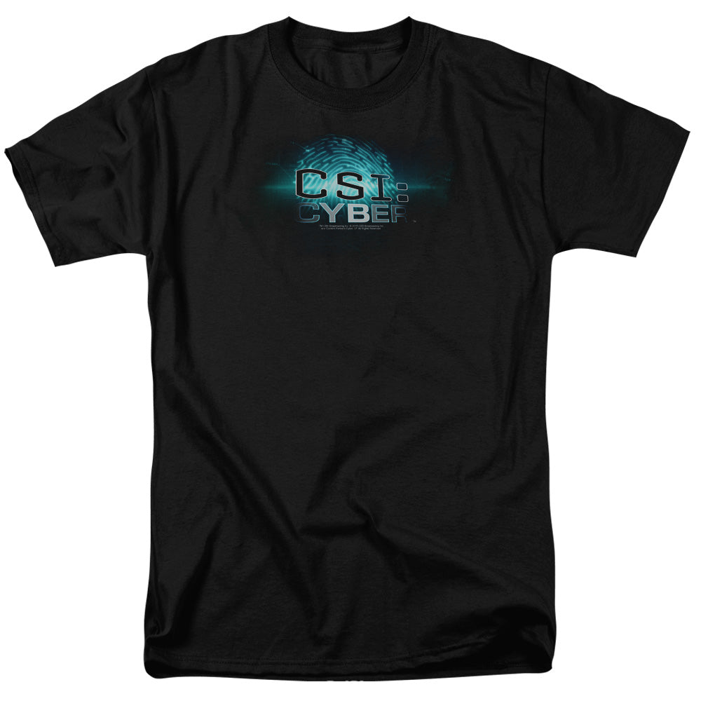 AN OFFCIALLY LICENSED CSI: CYBER THUMB PRINT MEN'S REGULAR FIT T-SHIRT BLACK