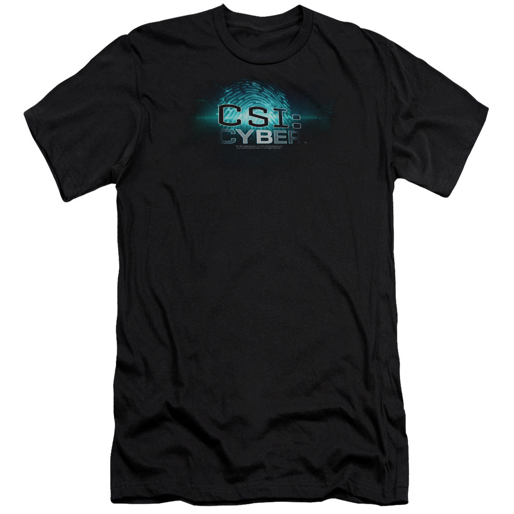 AN OFFCIALLY LICENSED CSI: CYBER THUMB PRINT MEN'S PREMIUM SLIM FIT T-SHIRT BLACK
