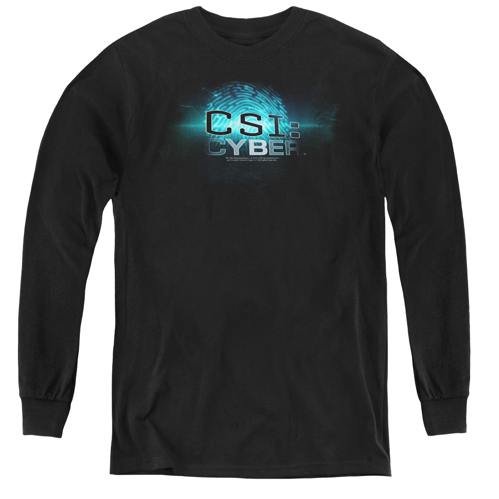 AN OFFCIALLY LICENSED CSI: CYBER THUMB PRINT YOUTH LONG SLEEVE T-SHIRT BLACK