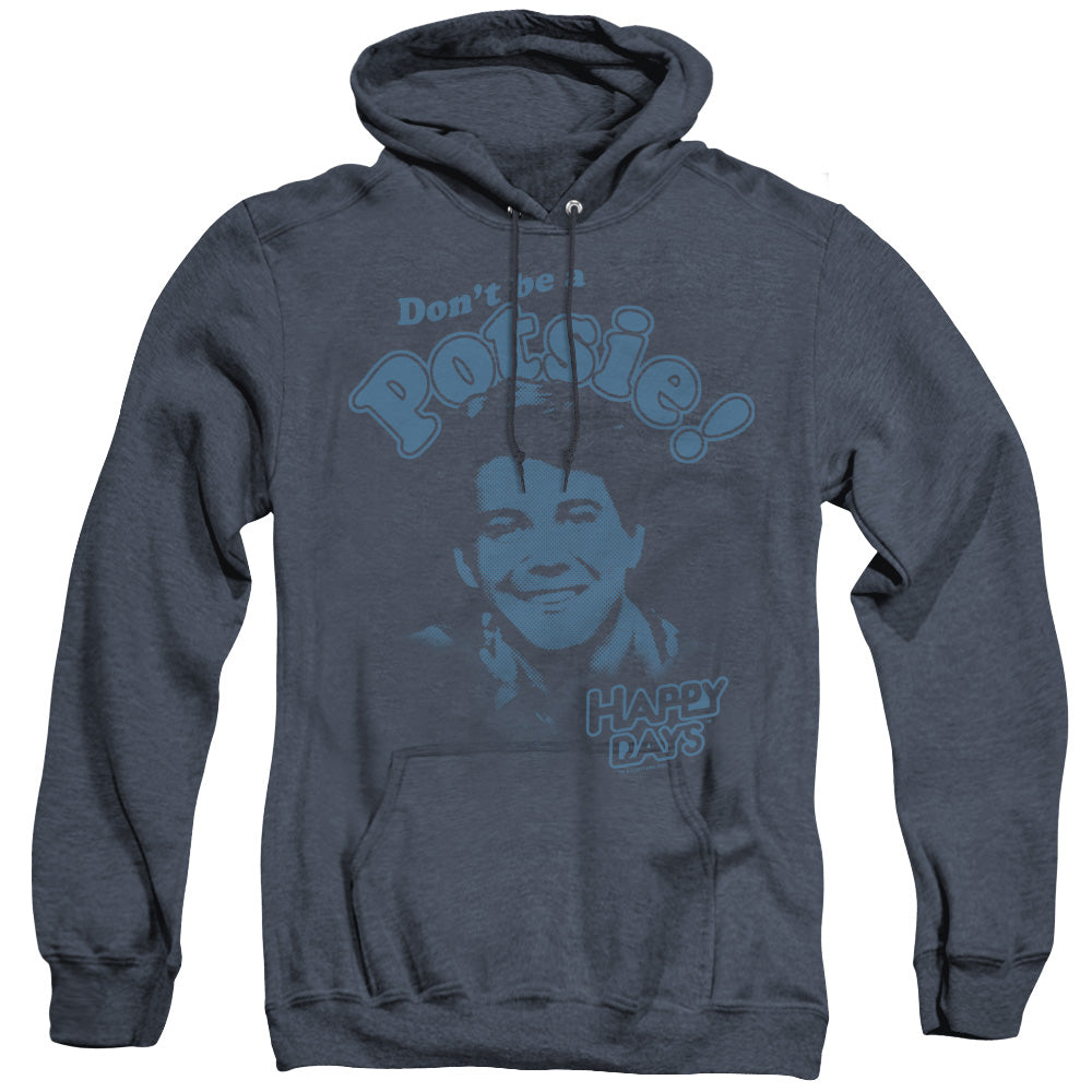 AN OFFCIALLY LICENSED HAPPY DAYS DONT BE A POTSY ADULT UNISEX HEATHER PULLOVER HOODIE NAVY