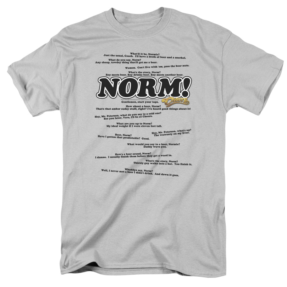 AN OFFCIALLY LICENSED CHEERS NORMISMS MEN'S REGULAR FIT T-SHIRT SILVER