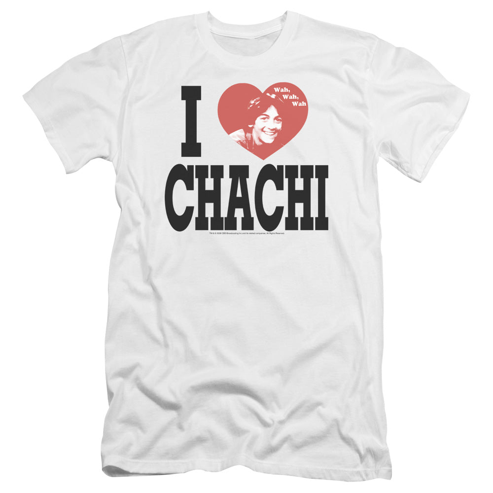 AN OFFCIALLY LICENSED HAPPY DAYS I HEART CHACHI MEN'S PREMIUM SLIM FIT T-SHIRT WHITE