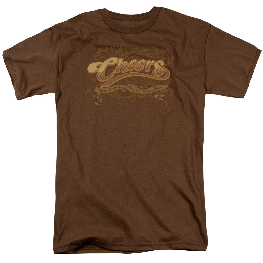 AN OFFCIALLY LICENSED CHEERS SCROLLED LOGO MEN'S REGULAR FIT T-SHIRT COFFEE