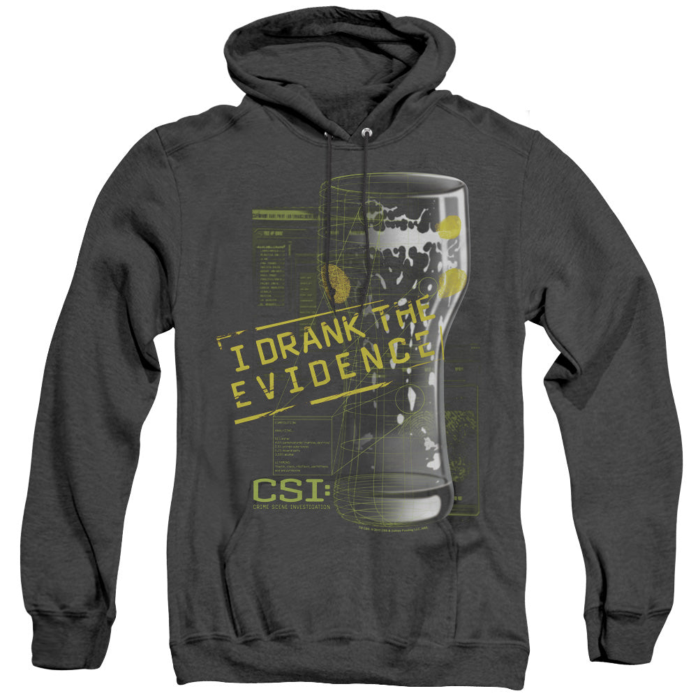 AN OFFCIALLY LICENSED CSI I DRANK THE EVIDENCE ADULT UNISEX HEATHER PULLOVER HOODIE BLACK