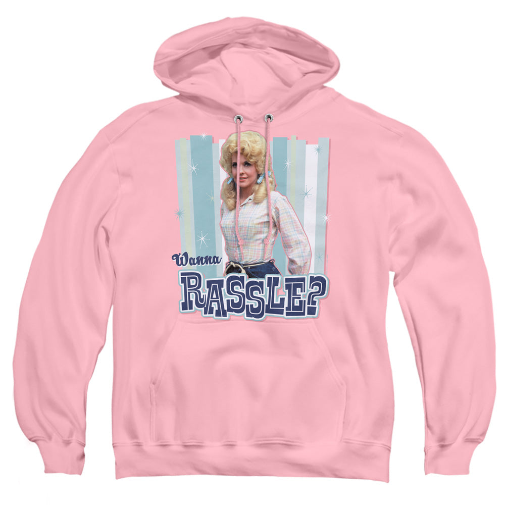 AN OFFCIALLY LICENSED BEVERLY HILLBILLIES WANNA RASSLE ADULT UNISEX PULLOVER HOODIE PINK