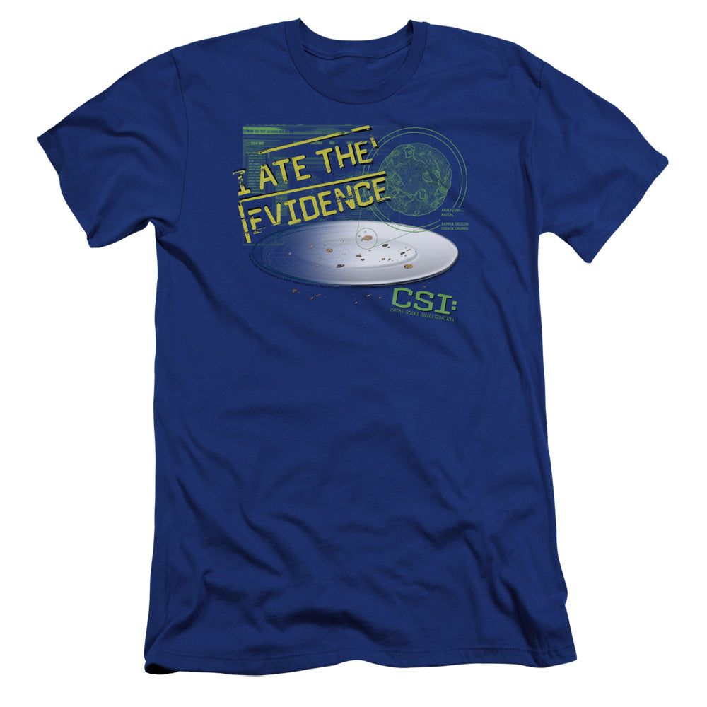 AN OFFCIALLY LICENSED CSI I ATE THE EVIDENCE MEN'S PREMIUM SLIM FIT T-SHIRT ROYAL