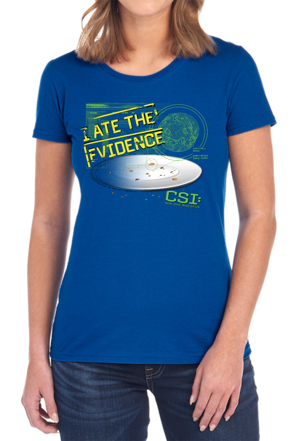 AN OFFCIALLY LICENSED CSI I ATE THE EVIDENCE WOMEN'S REGULAR FIT T-SHIRT ROYAL