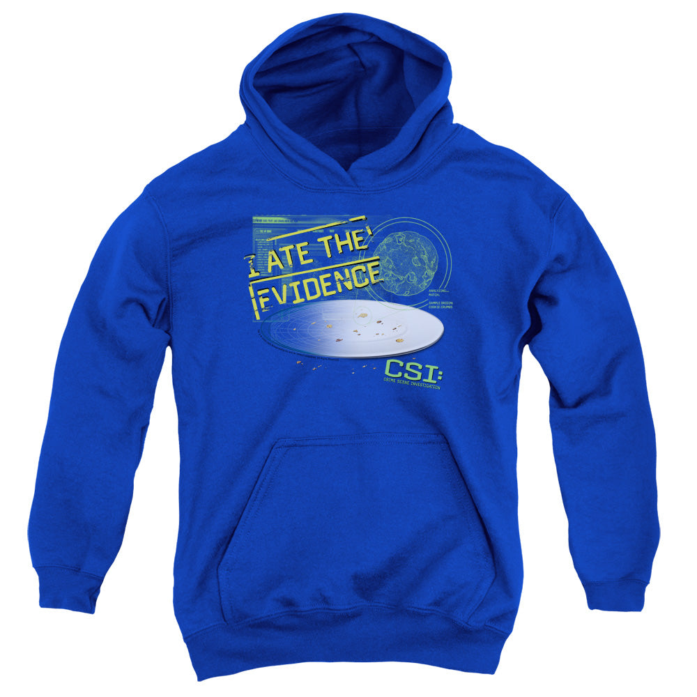 AN OFFCIALLY LICENSED CSI I ATE THE EVIDENCE YOUTH HOODIE ROYAL