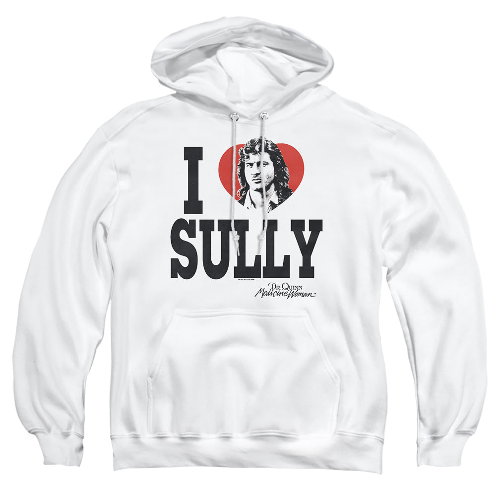 AN OFFCIALLY LICENSED DR.QUINN I HEART SULLY ADULT UNISEX PULLOVER HOODIE WHITE