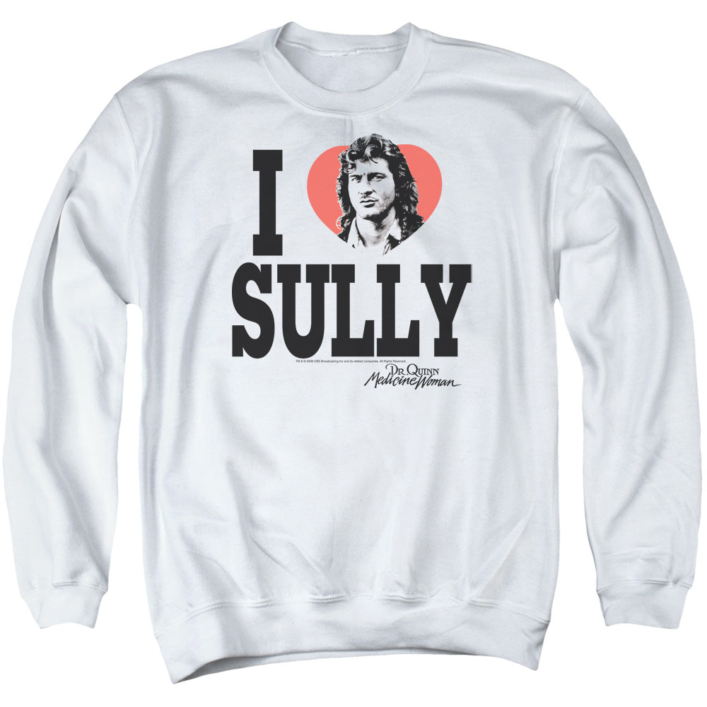 AN OFFCIALLY LICENSED DR.QUINN I HEART SULLY ADULT UNISEX CREWNECK SWEATSHIRT WHITE