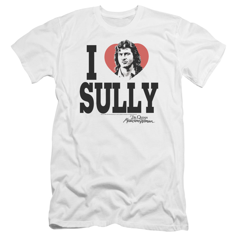 AN OFFCIALLY LICENSED DR.QUINN I HEART SULLY MEN'S PREMIUM SLIM FIT T-SHIRT WHITE