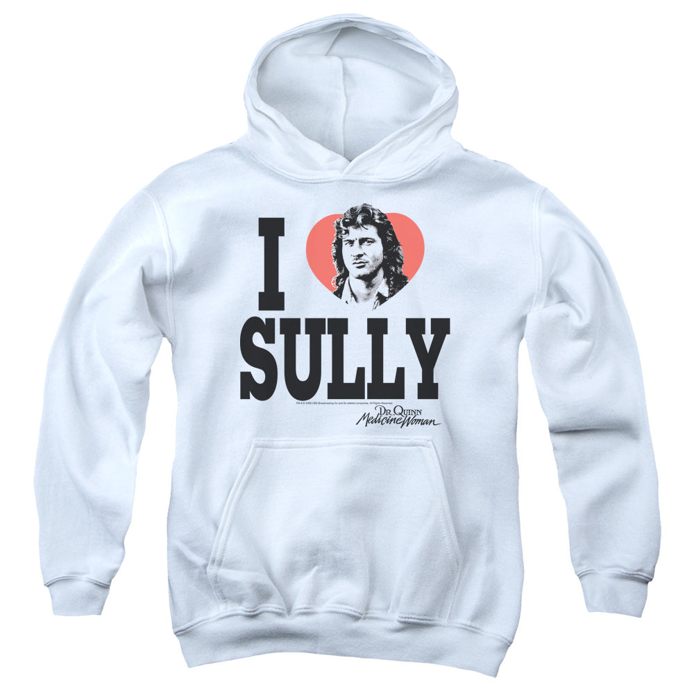AN OFFCIALLY LICENSED DR.QUINN I HEART SULLY YOUTH HOODIE WHITE