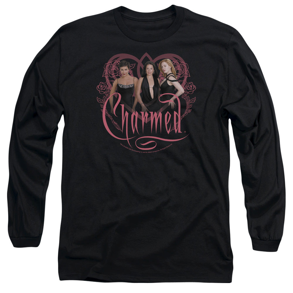 AN OFFCIALLY LICENSED CHARMED CHARMED GIRLS MEN'S LONG SLEEVE T-SHIRT BLACK