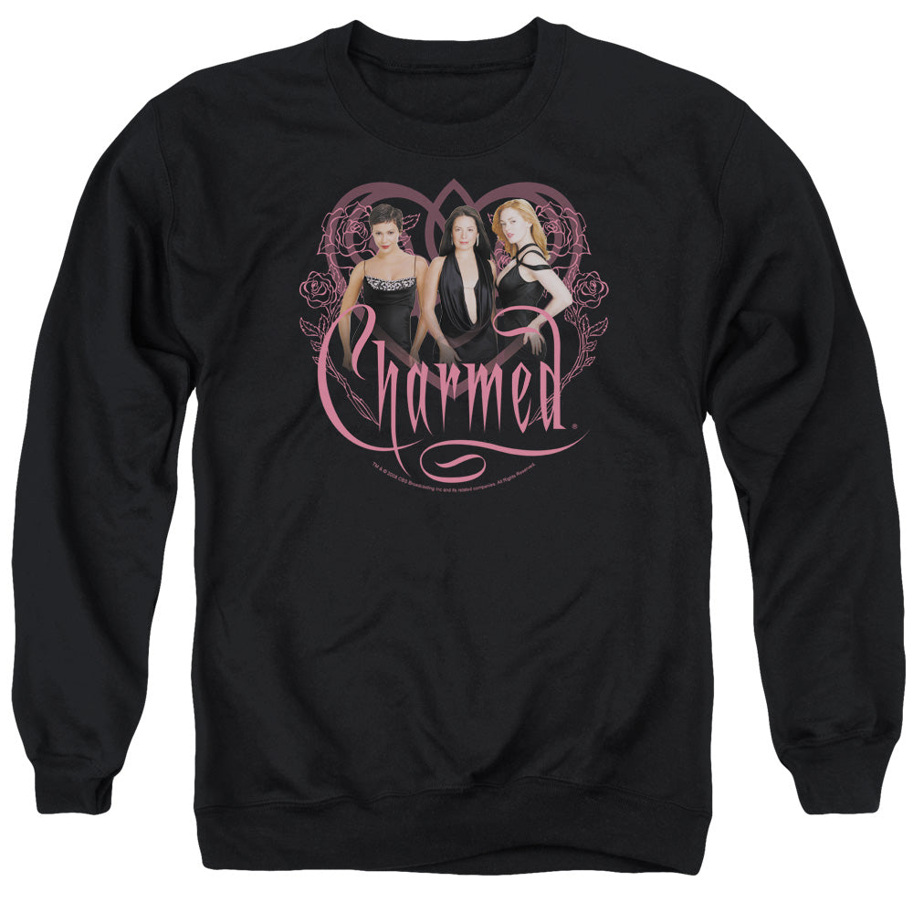 AN OFFCIALLY LICENSED CHARMED CHARMED GIRLS ADULT UNISEX CREWNECK SWEATSHIRT BLACK