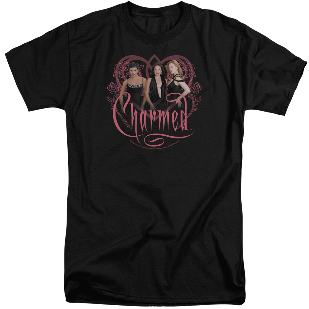 AN OFFCIALLY LICENSED CHARMED CHARMED GIRLS MEN'S TALL FIT T-SHIRT BLACK