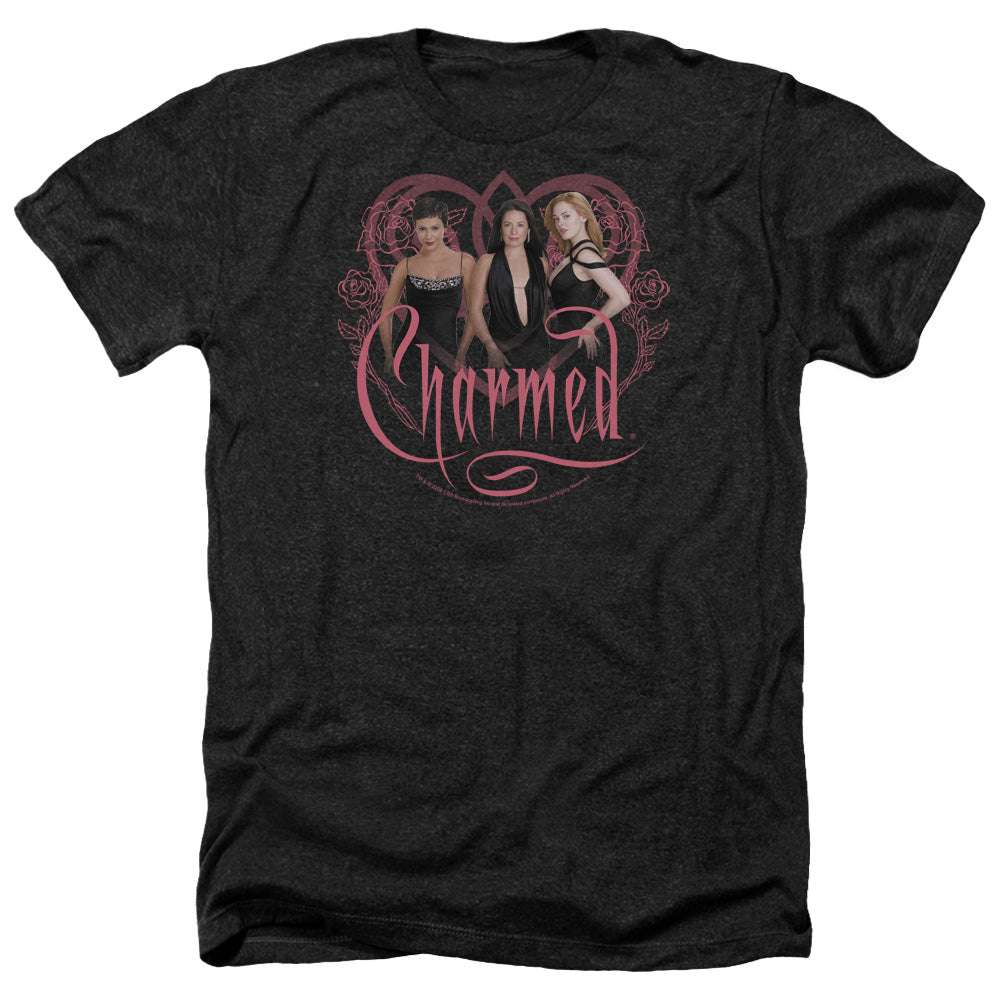 AN OFFCIALLY LICENSED CHARMED CHARMED GIRLS MEN'S HEATHER T-SHIRT CHARCOAL