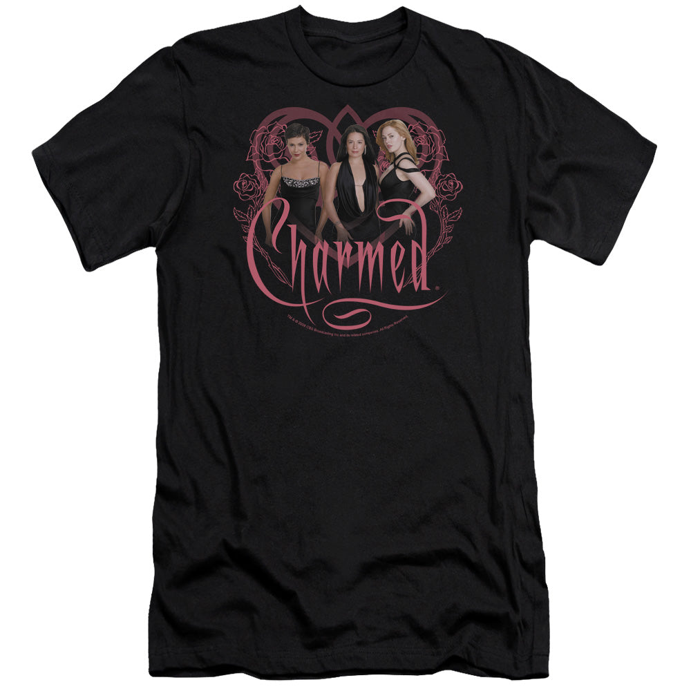 AN OFFCIALLY LICENSED CHARMED CHARMED GIRLS MEN'S PREMIUM SLIM FIT T-SHIRT BLACK