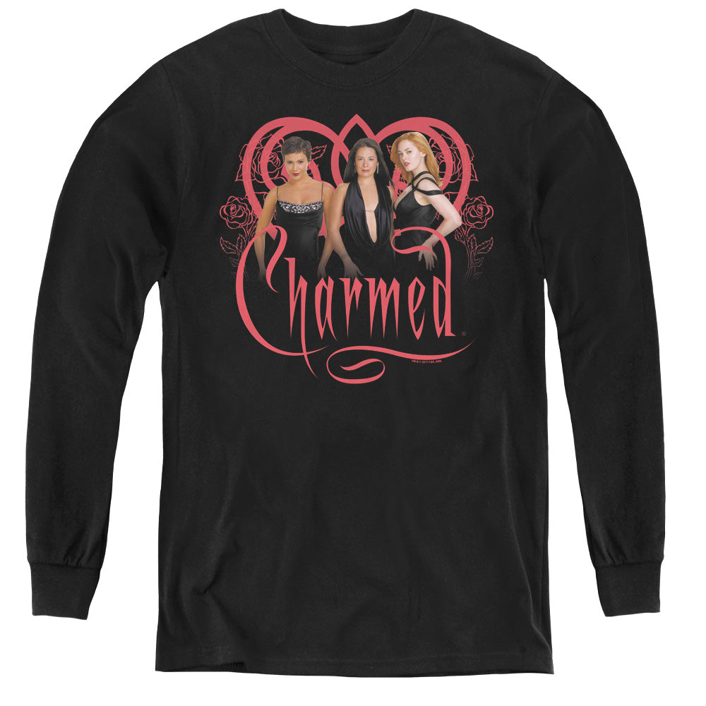 AN OFFCIALLY LICENSED CHARMED CHARMED GIRLS YOUTH LONG SLEEVE T-SHIRT BLACK