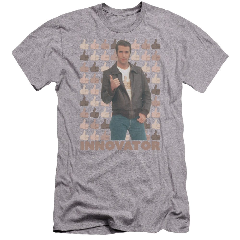 AN OFFCIALLY LICENSED HAPPY DAYS INNOVATOR MEN'S PREMIUM SLIM FIT T-SHIRT ATHLETIC HEATHER
