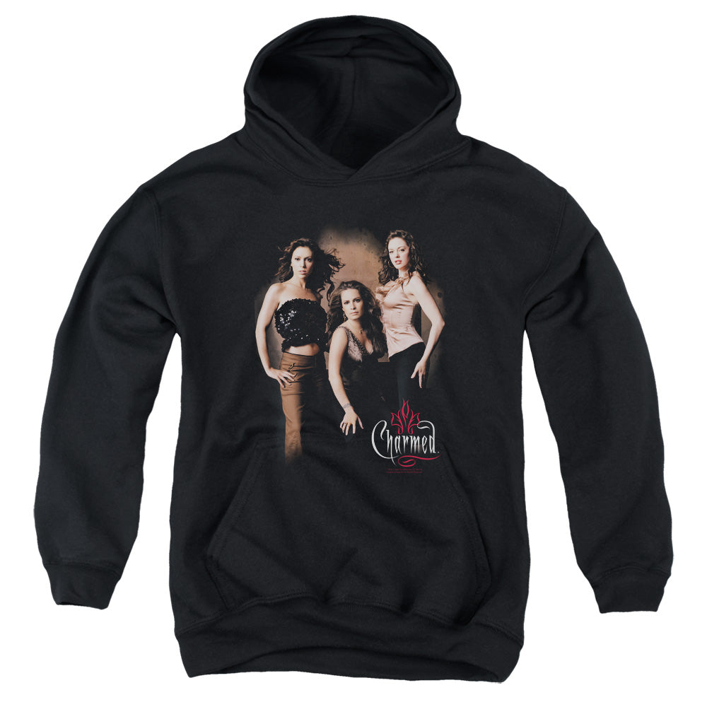 AN OFFCIALLY LICENSED CHARMED THREE HOT WITCHES YOUTH HOODIE BLACK