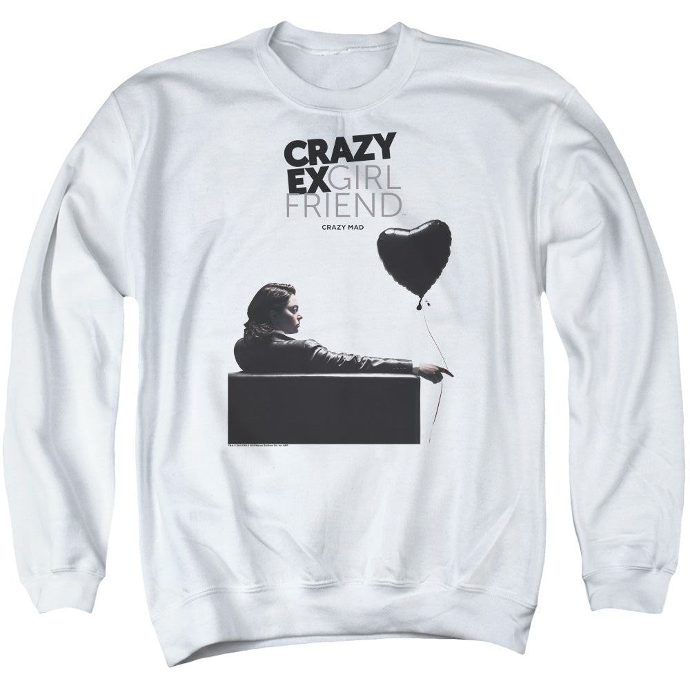 AN OFFCIALLY LICENSED CRAZY EX GIRLFRIEND CRAZY MAD ADULT UNISEX CREWNECK SWEATSHIRT WHITE