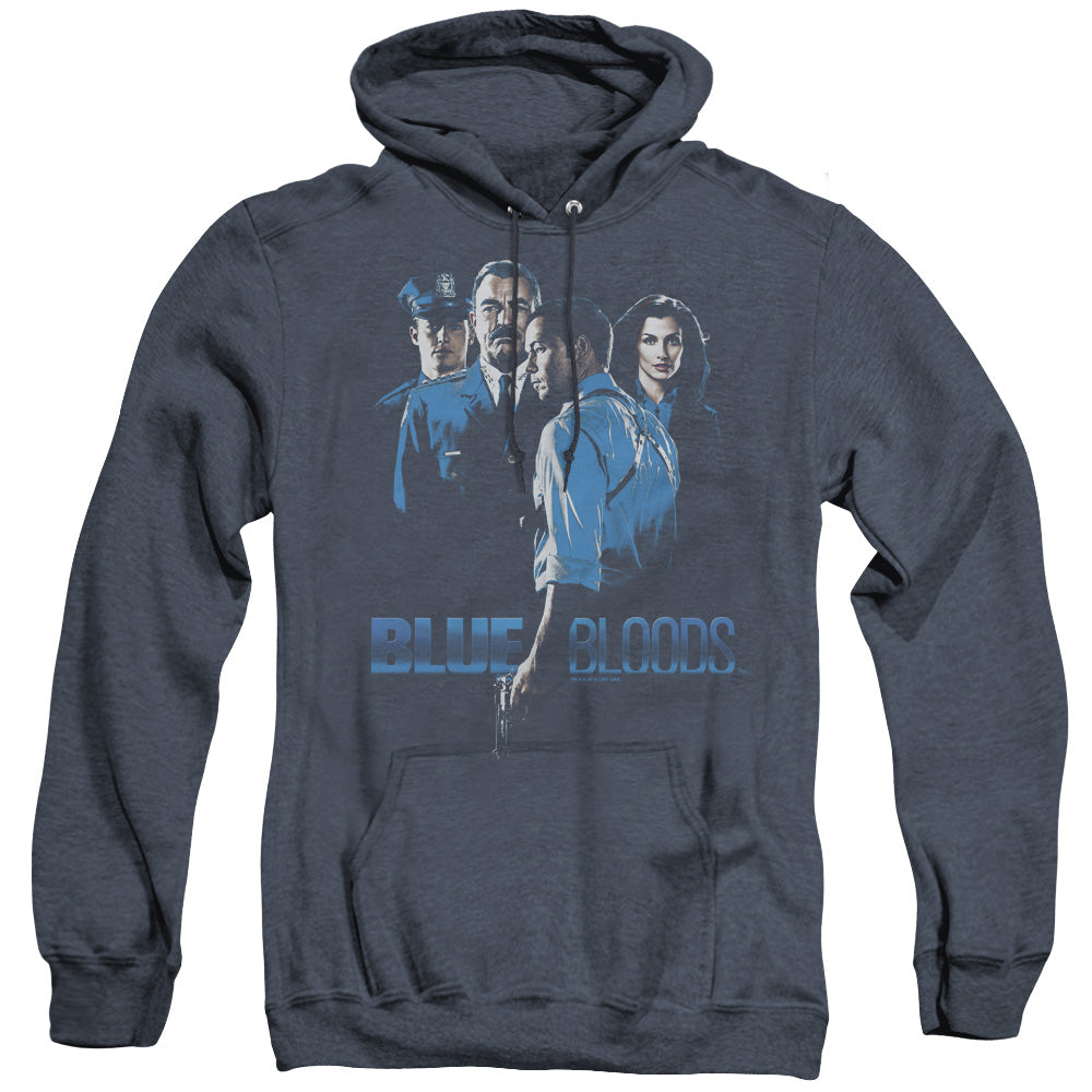 AN OFFCIALLY LICENSED BLUE BLOODS BLUE INVERTED ADULT UNISEX HEATHER PULLOVER HOODIE NAVY