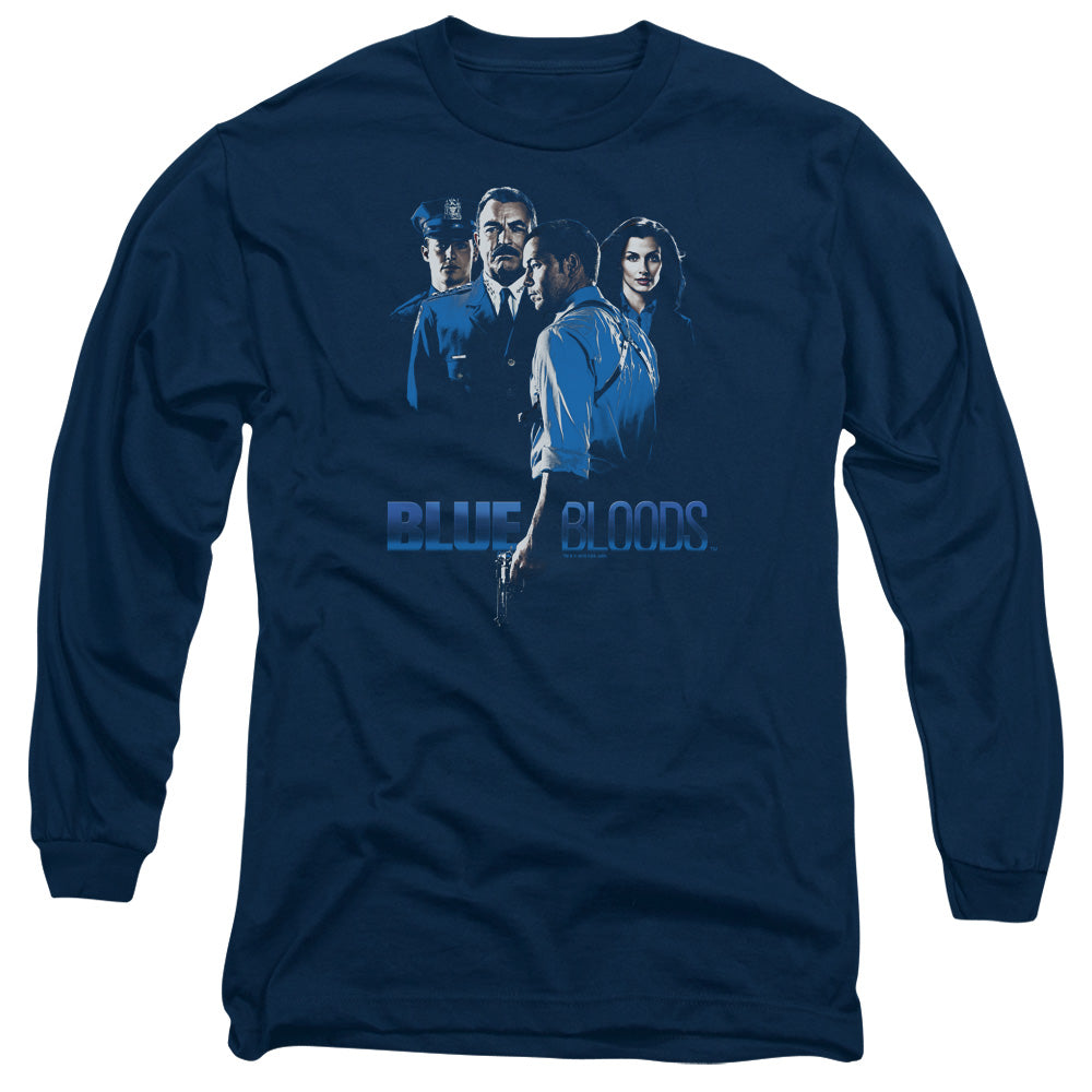 AN OFFCIALLY LICENSED BLUE BLOODS BLUE INVERTED MEN'S LONG SLEEVE T-SHIRT NAVY