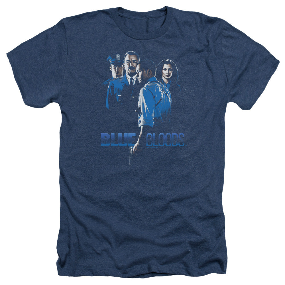 AN OFFCIALLY LICENSED BLUE BLOODS BLUE INVERTED MEN'S HEATHER T-SHIRT NAVY