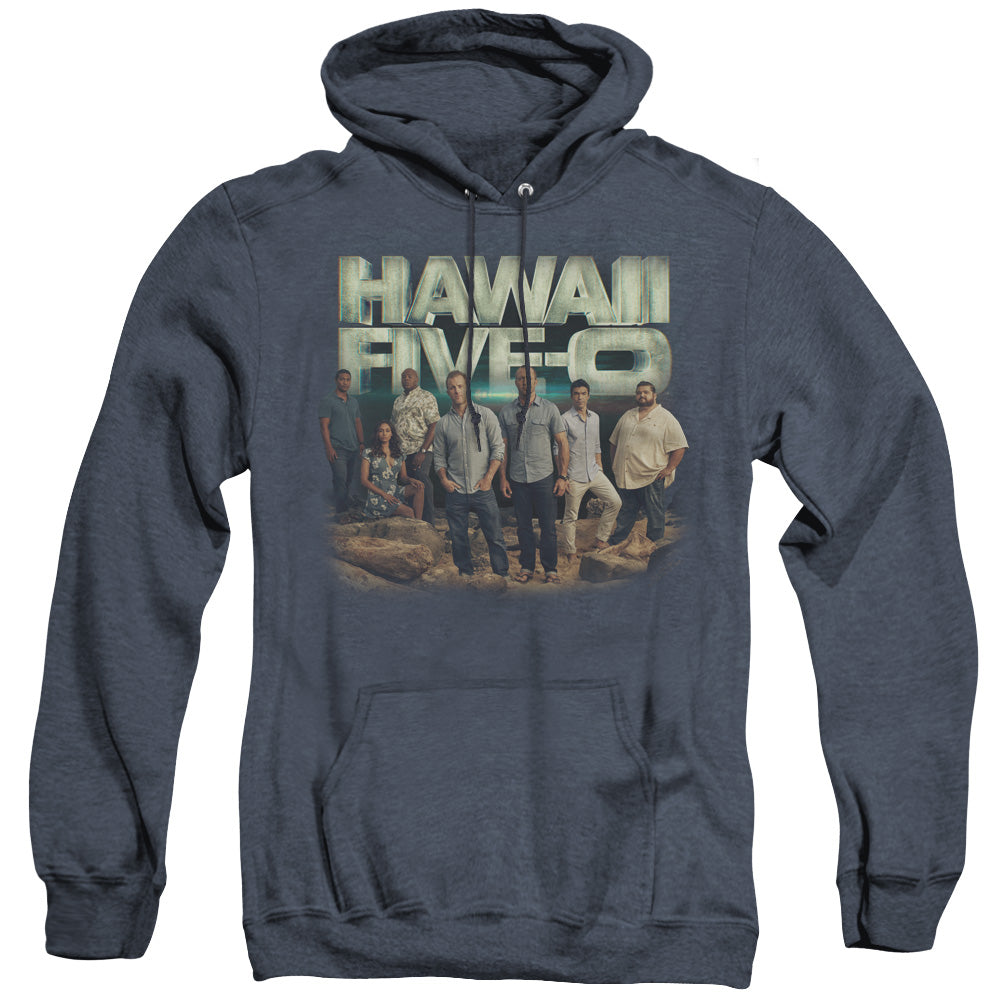 AN OFFCIALLY LICENSED HAWAII 5 0 CAST ADULT UNISEX HEATHER PULLOVER HOODIE NAVY