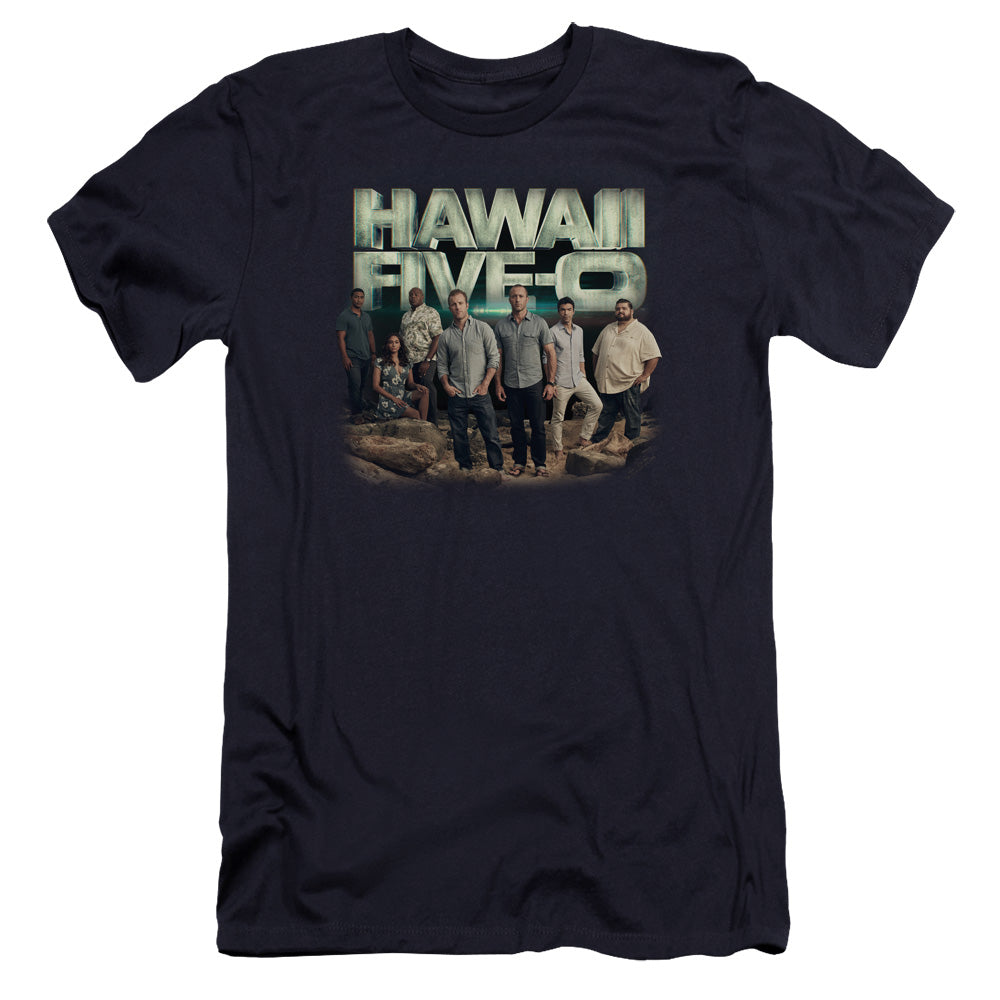 AN OFFCIALLY LICENSED HAWAII 5 0 CAST MEN'S PREMIUM SLIM FIT T-SHIRT NAVY