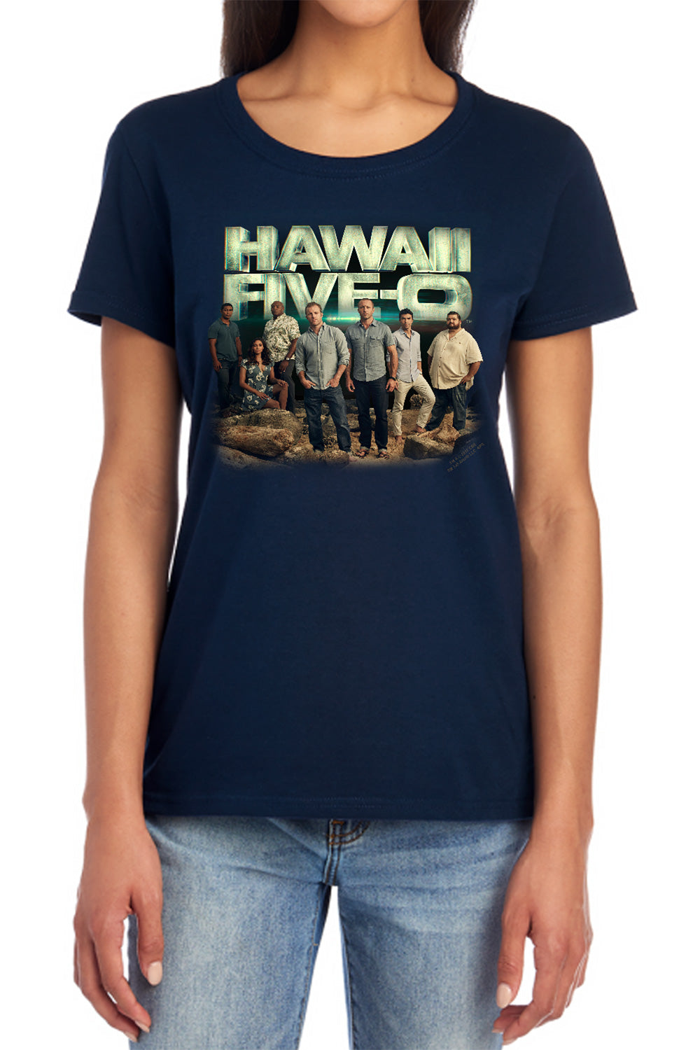 AN OFFCIALLY LICENSED HAWAII 5 0 CAST WOMEN'S REGULAR FIT T-SHIRT NAVY